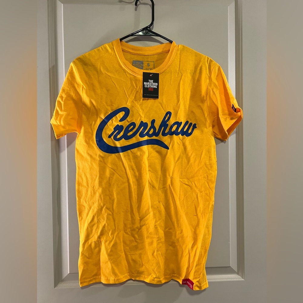 Yellow and blue Crenshaw T-shirt. The marathon clothing